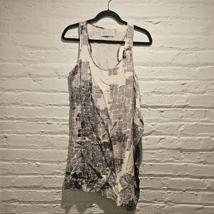 VTG Jodi Arnold White Gray Black Abstract Geometric Y2k Tank Silk Dress, Size 8